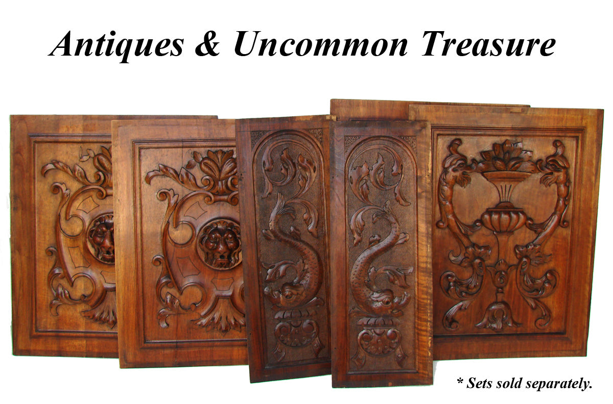 Antique Victorian Carved Oak Furniture or Cabinet Door Panel PAIR, Architectural Salvage