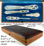 Antique French HC Mother of Pearl Desk or Writer's Set, Pen, Wax Seal, Bookmark, Letter Opener