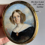 RARE Pair Artist Signed Mourat c.1846 2 Portrait Miniatures on Mother of Pearl, French Couple, Brooch Mounts