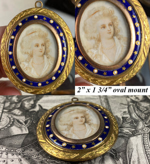 Antique French Grand Tour Souvenir Portrait Miniature in Kiln-fired Enamel Pendant Frame, Marie-Antoinette