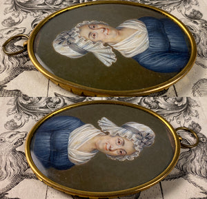 Antique French Portrait Miniature of a Smiling Matron, Lace Bonnet & Fichu, c.1700s