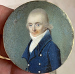 Rare Fine c.1795-99 Portrait Miniature, Incoyables Young Man, Luxuriants After French Revolution, Directoire