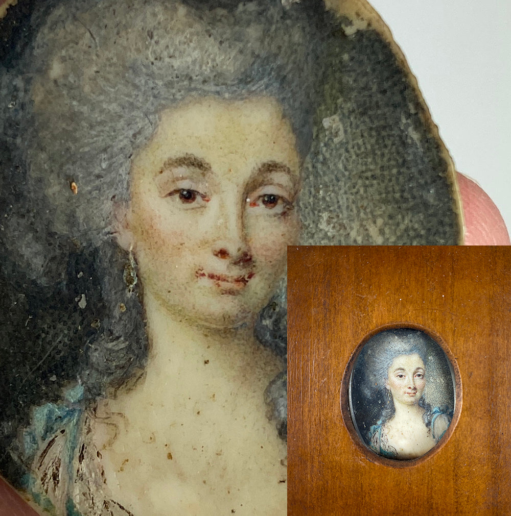 Exceptionally Tiny Gem Portrait Miniature, Beautiful 18th c. French Woman c.1750-70s