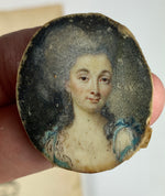 Exceptionally Tiny Gem Portrait Miniature, Beautiful 18th c. French Woman c.1750-70s