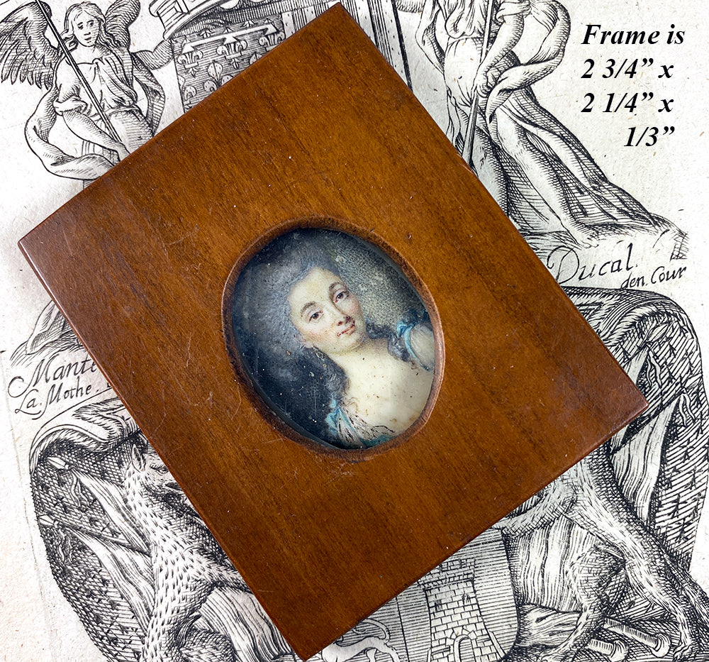 Exceptionally Tiny Gem Portrait Miniature, Beautiful 18th c. French Woman c.1750-70s