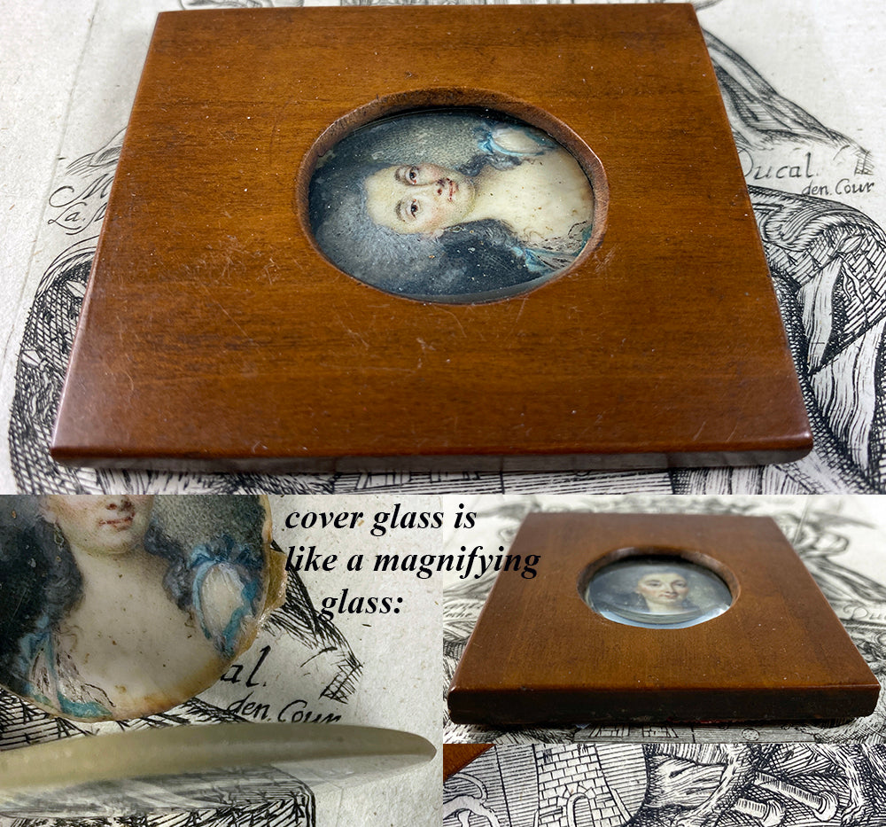 Exceptionally Tiny Gem Portrait Miniature, Beautiful 18th c. French Woman c.1750-70s