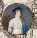 Antique French Napoleon Empire Era Portrait Miniature, Woman in Tiara, c.1810