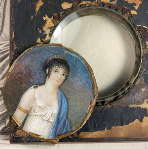 Antique French Napoleon Empire Era Portrait Miniature, Woman in Tiara, c.1810