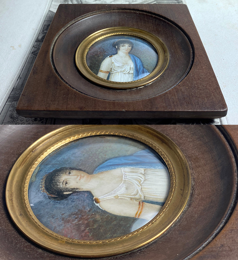 Antique French Napoleon Empire Era Portrait Miniature, Woman in Tiara, c.1810