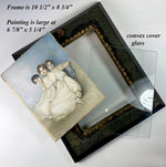 Huge Wafer, Antique English Portrait Miniature, 3 Girls in Silk Gowns, c.1800, Artist Signed