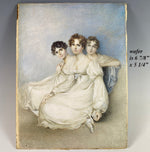 Huge Wafer, Antique English Portrait Miniature, 3 Girls in Silk Gowns, c.1800, Artist Signed