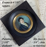 Antique c.1825-30s French Portrait Miniature, Young Man in Yellow Vest, Louis-Philippe Era