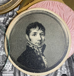 Antique French Portrait Miniature, Drawing in Conte on Paper, in Frame
