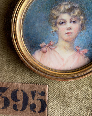 Antique French Portrait Miniature by Gabriel Paul GUILLOT (1850-1914), Young Beauty