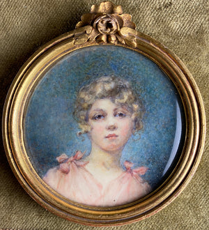 Antique French Portrait Miniature by Gabriel Paul GUILLOT (1850-1914), Young Beauty