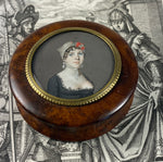 Fine Antique French Burled Wood Snuff Box, c.1795s  - 1810 Portrait Miniature, Incroyables