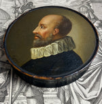 Antique Hand Painted French Snuff Box, Baron de Rosny, Minister of Henry IV, Portrait Miniature