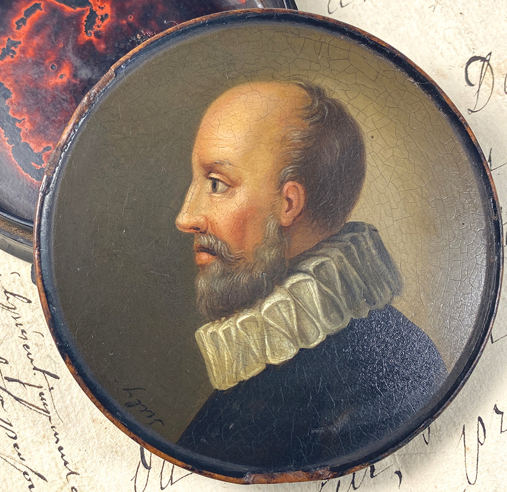 Antique Hand Painted French Snuff Box, Baron de Rosny, Minister of Henry IV, Portrait Miniature