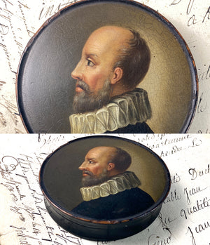 Antique Hand Painted French Snuff Box, Baron de Rosny, Minister of Henry IV, Portrait Miniature