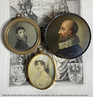 Antique Hand Painted French Snuff Box, Baron de Rosny, Minister of Henry IV, Portrait Miniature