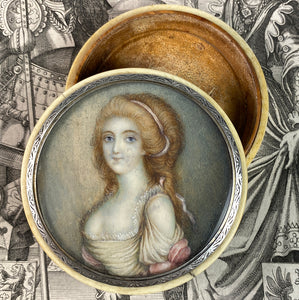 Antique c.1700s French Portrait Miniature Snuff Box, "Naughty" Beautiful Young Woman