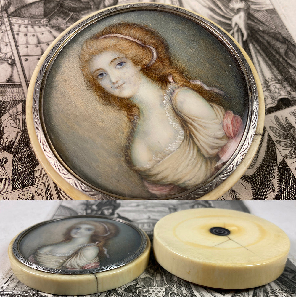 Antique c.1700s French Portrait Miniature Snuff Box, "Naughty" Beautiful Young Woman