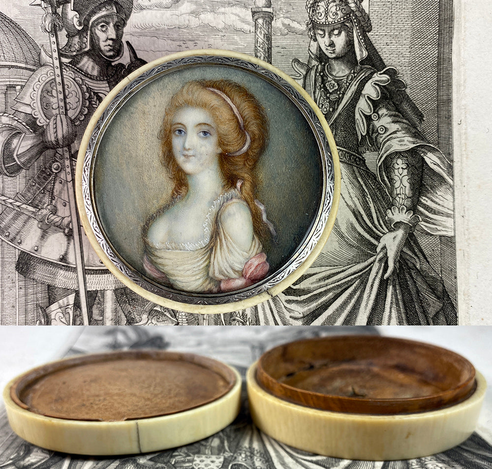 Antique c.1700s French Portrait Miniature Snuff Box, "Naughty" Beautiful Young Woman