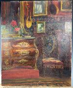 Antique French 19th Century Oil Painting of an Interior with Antiques, Art, Impressionist