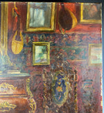 Antique French 19th Century Oil Painting of an Interior with Antiques, Art, Impressionist