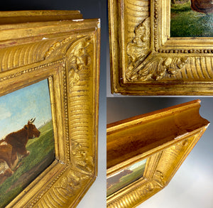 Antique Framed Oil Painting of a Cow, Pastoral, by Eugène Berboeckhoven (1798-1881), Belgium