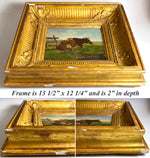 Antique Framed Oil Painting of a Cow, Pastoral, by Eugène Berboeckhoven (1798-1881), Belgium