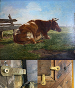 Antique Framed Oil Painting of a Cow, Pastoral, by Eugène Berboeckhoven (1798-1881), Belgium