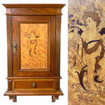 Antique Victorian Era 29" Wall Cabinet, Pipe or Tobacco Smoker's Chest, Figural Putti Marquetry Inlay