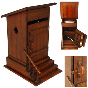 Delightful Antique French Carved Wood Smoker's Box, Cigar Presenter, an OUTHOUSE !