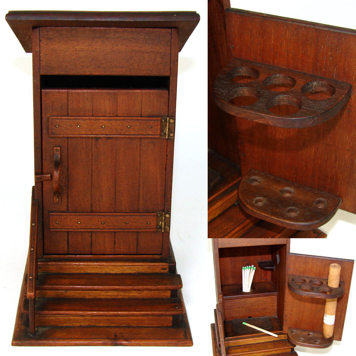 Delightful Antique French Carved Wood Smoker's Box, Cigar Presenter, an OUTHOUSE !