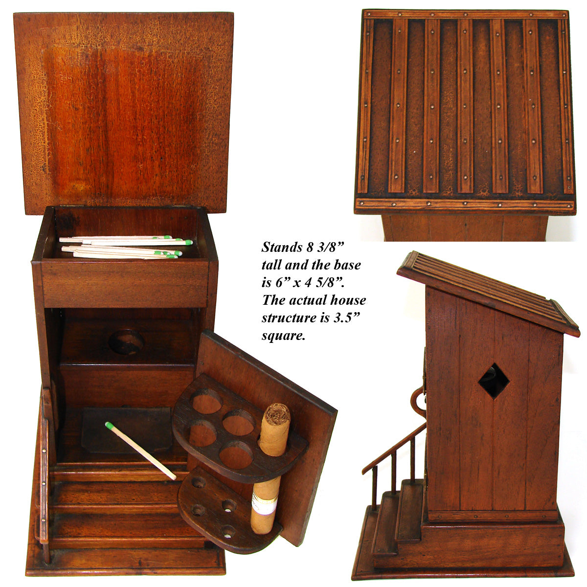 Delightful Antique French Carved Wood Smoker's Box, Cigar Presenter, an OUTHOUSE !