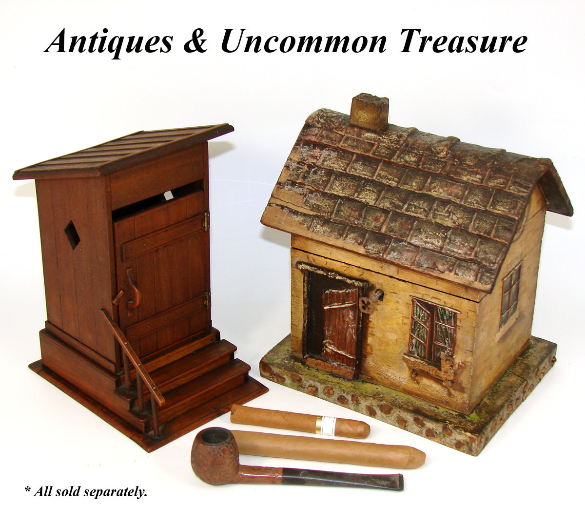 Delightful Antique French Carved Wood Smoker's Box, Cigar Presenter, an OUTHOUSE !