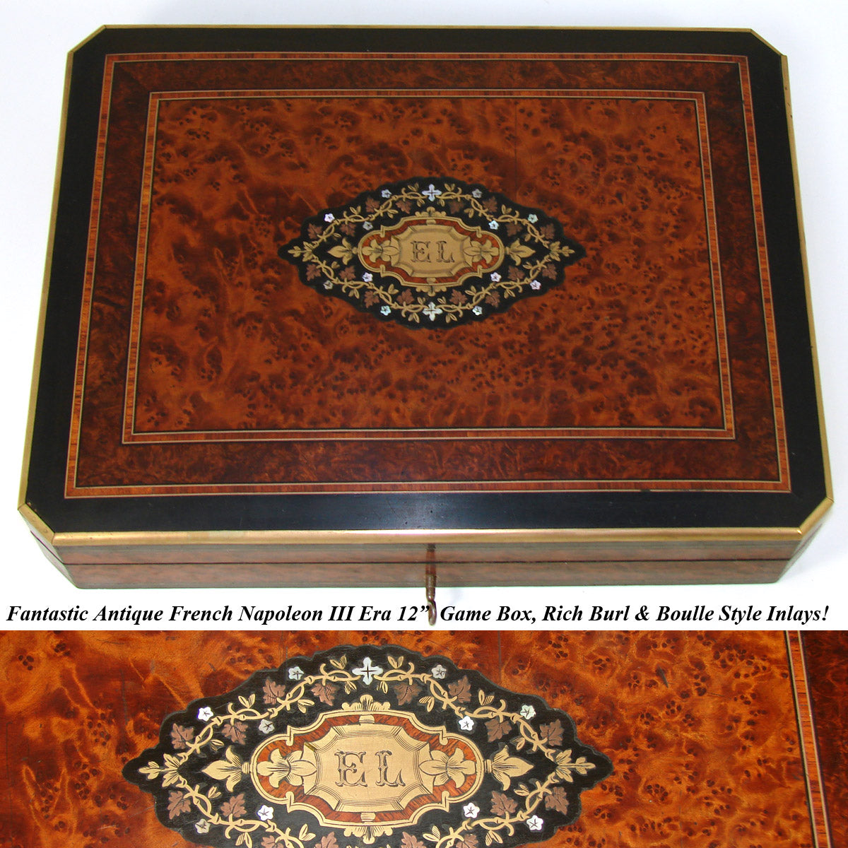 Antique French Boulle Gaming or Card Playing Box, c.1850, Gaming Tokens, Cards