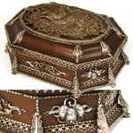 Antique Victorian Era 10.75" Jewelry or Desk Box, Casket, Figural Horses, Ornate Appliques