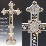 RARE 16" Tall Italian Altar Style Micro Mosaic Crucifix, Doves, Rome Souvenir