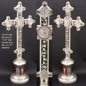 RARE 16" Tall Italian Altar Style Micro Mosaic Crucifix, Doves, Rome Souvenir