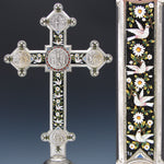 RARE 16" Tall Italian Altar Style Micro Mosaic Crucifix, Doves, Rome Souvenir