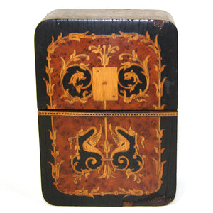 Antique Italian Sorrento Figural Inlay Playing Card Box, Casket, Figural & Mosaic Inlays