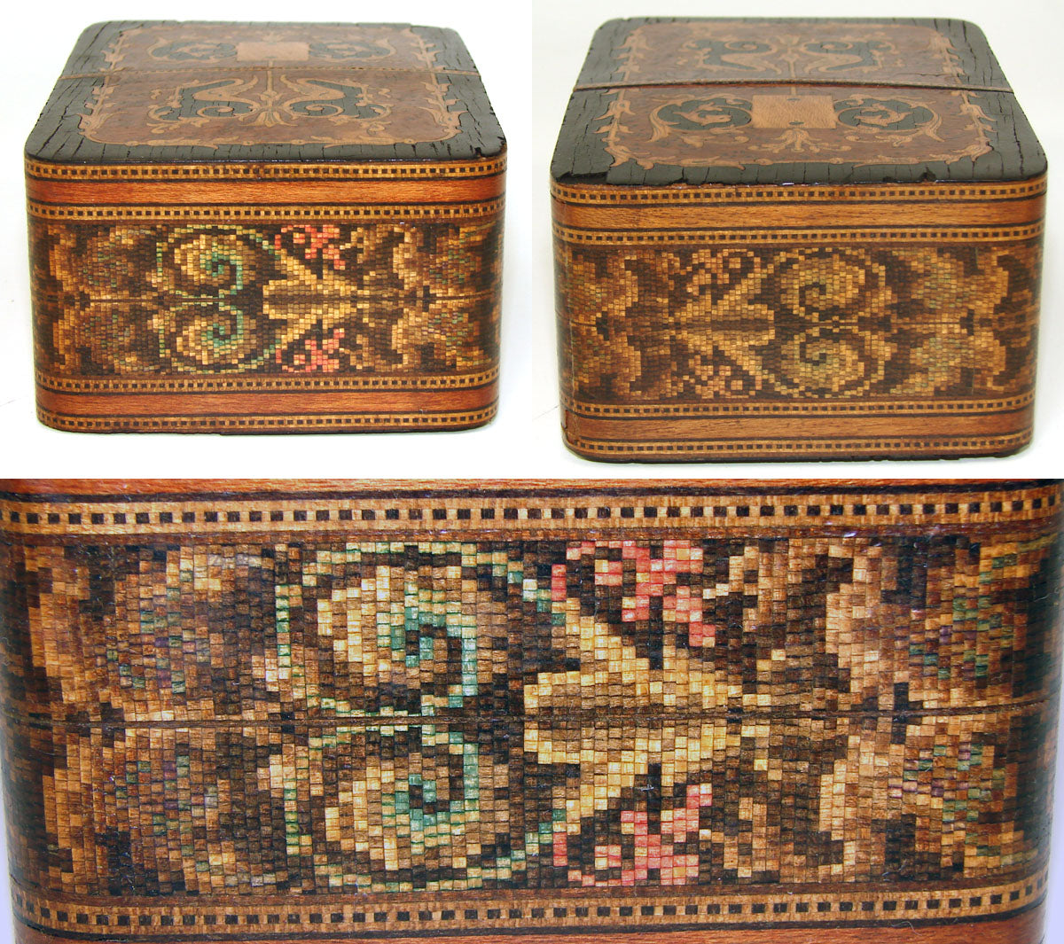 Antique Italian Sorrento Figural Inlay Playing Card Box, Casket, Figural & Mosaic Inlays