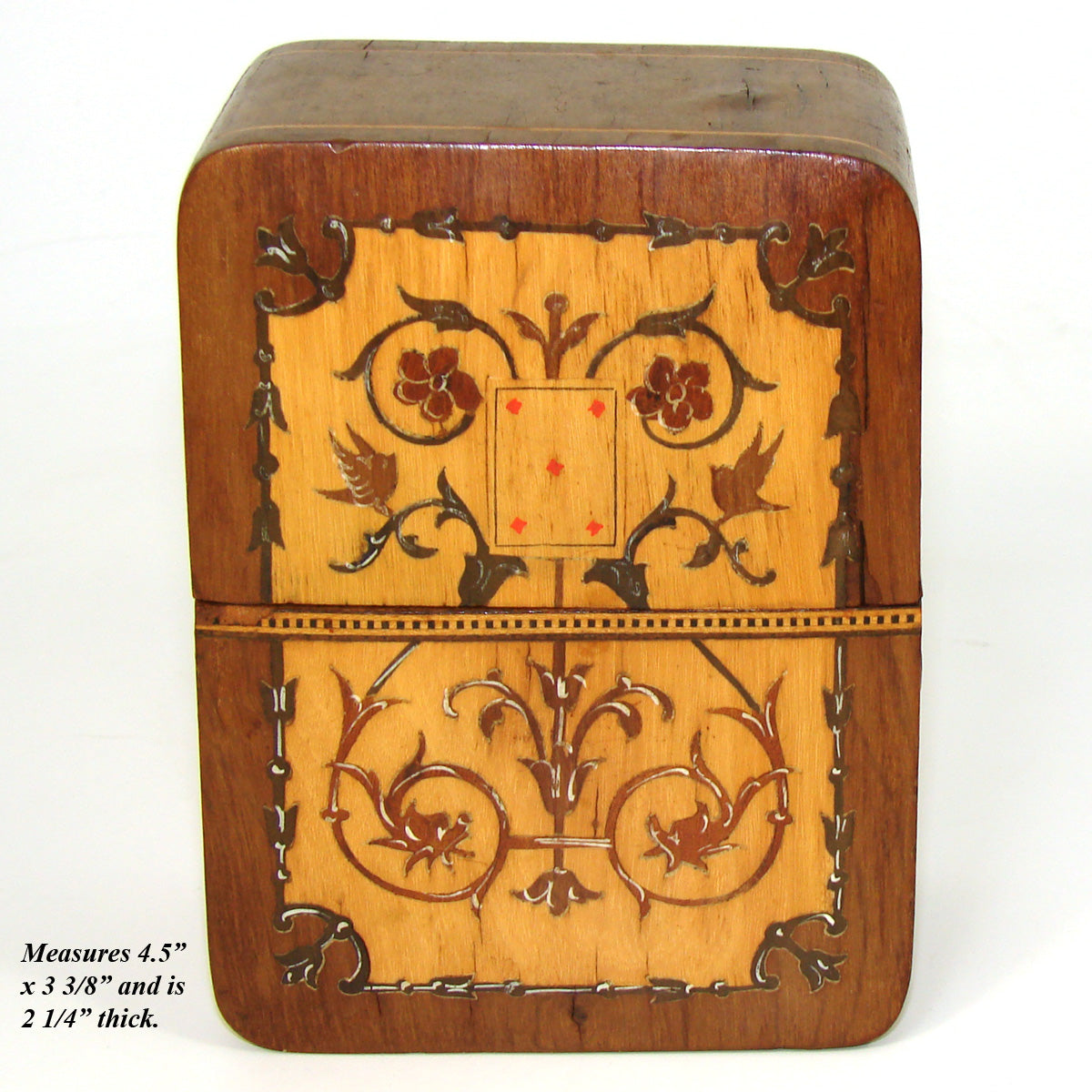 Antique Italian Sorrento Figural Inlay Playing Card Box, Casket, Figural & Card Inlays