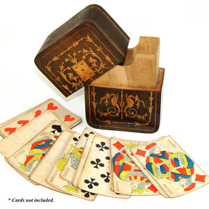 Antique Italian Sorrento Figural Inlay Playing Card Box, Casket, Figural & Card Inlays