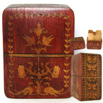 Antique Italian Sorrento Figural Inlay Playing Card Box, Casket, Figural & Mosaic Inlays