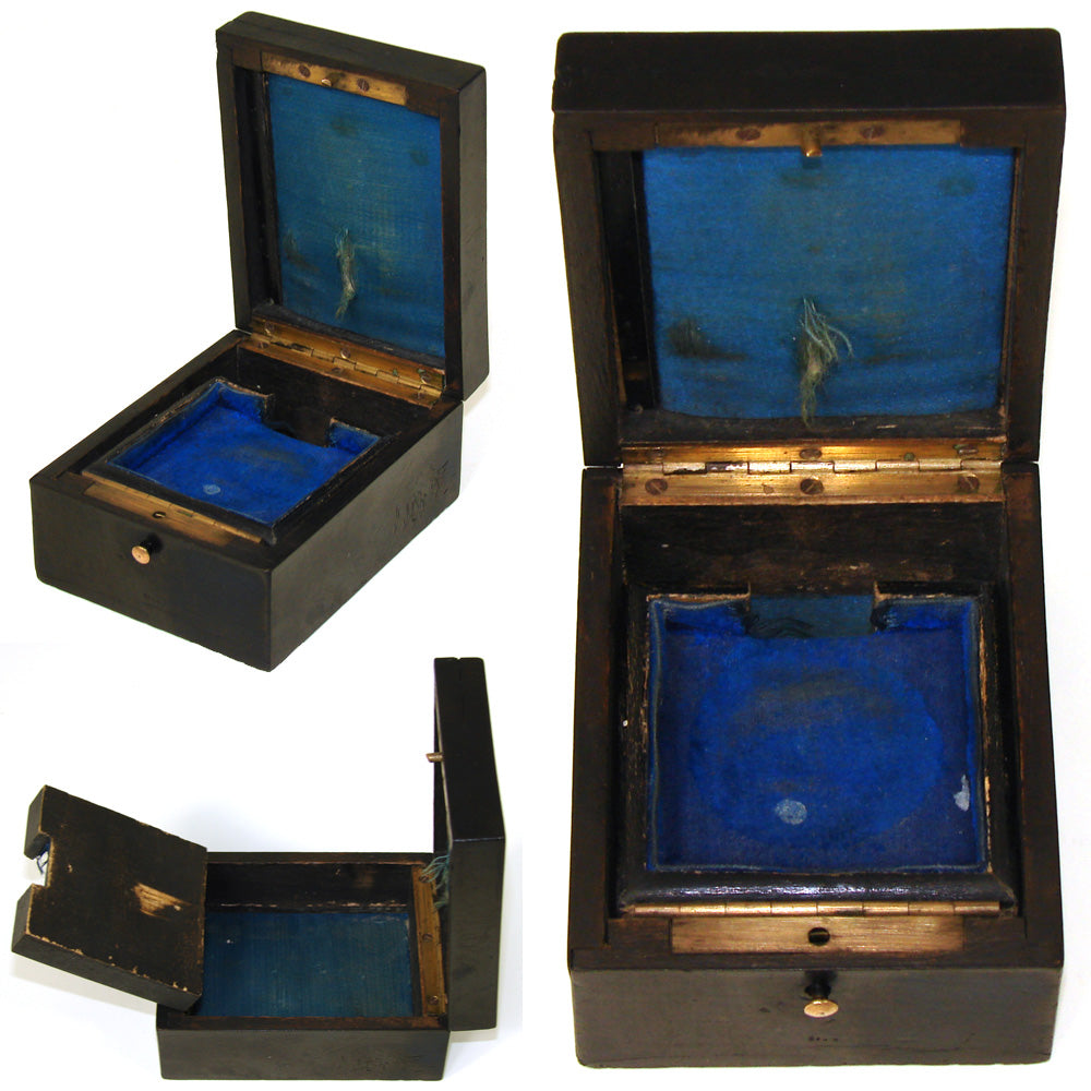 Antique French Napoleon III Pocket Watch or Jewelry Casket, Ebony with Brass Inlay