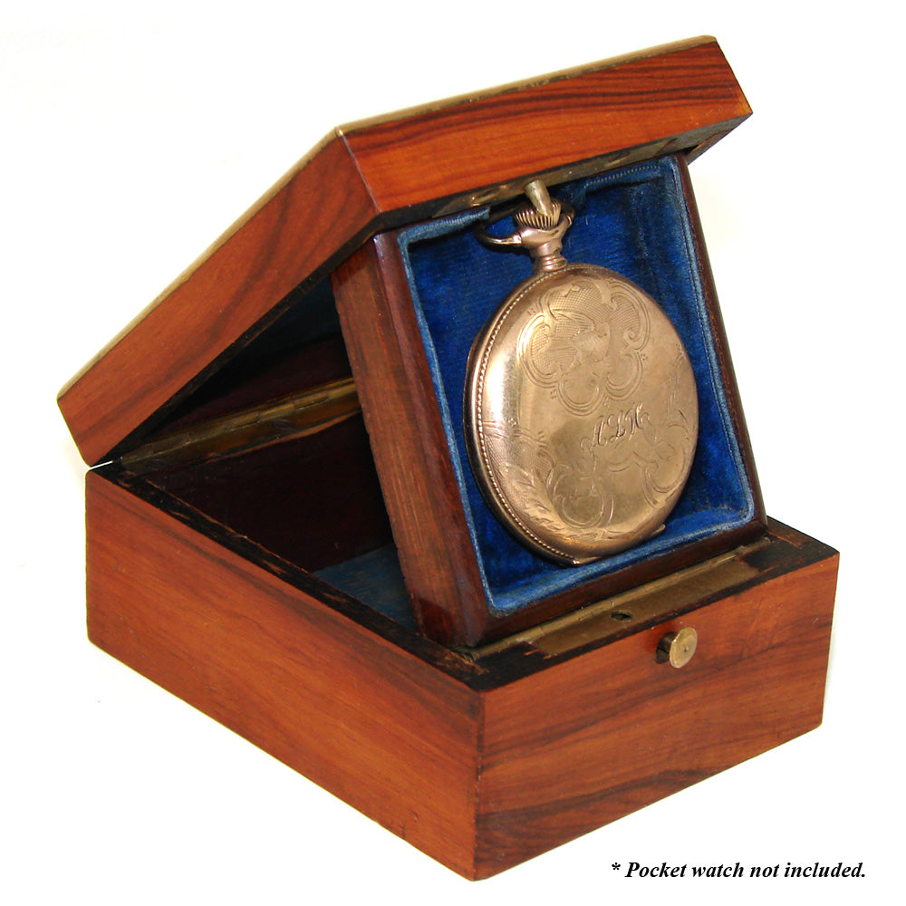 Superb Antique French Napoleon III Pocket Watch or Jewelry Casket, Kingwood Marquetry