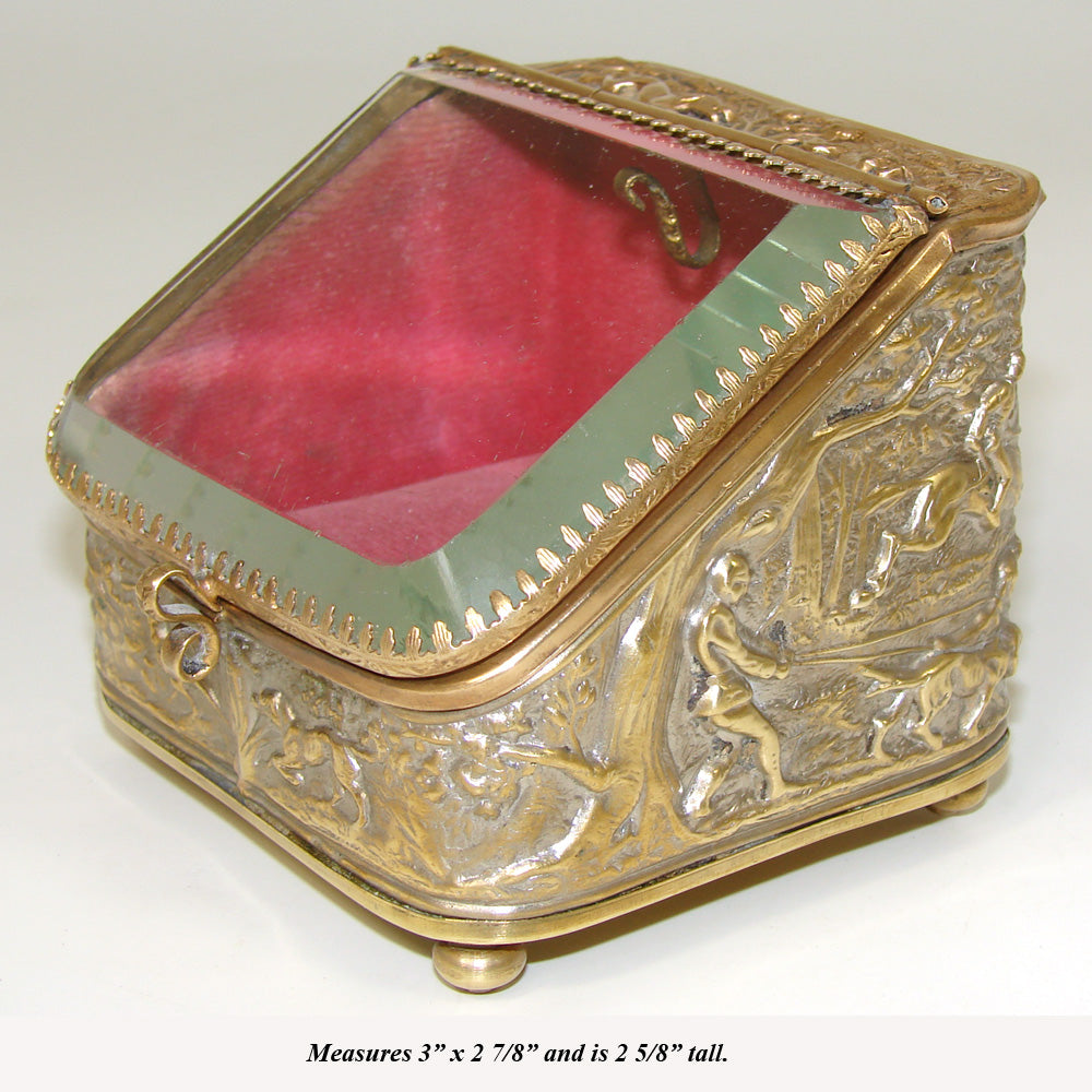 Lovely Antique French Napoleon III Pocket Watch Display Box, Casket, Figural Hunt Theme